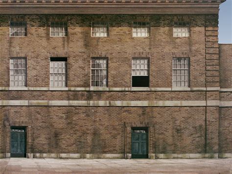 Stock Photo - Architecture brown brick building side view with ...