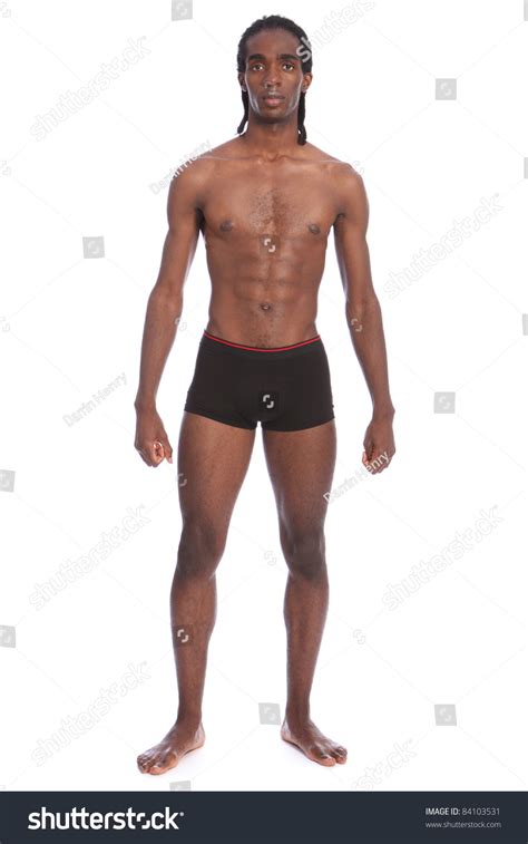 Fit Healthy Toned Body Handsome Young African American Man Wearing Black Underwear Only Standing ...