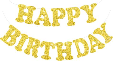 Amazon.com: Gold Happy Birthday Banner - NO DIY - Gold Glitter Birthday ...