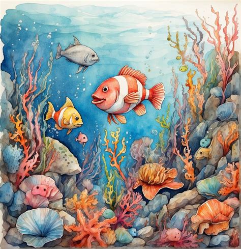 Whimsical Marine Life Watercolor Free Stock Photo - Public Domain Pictures