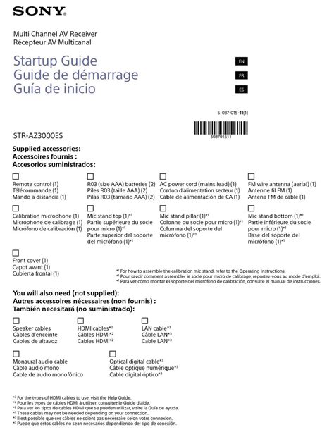 SONY STR-AZ3000ES STARTUP MANUAL Pdf Download | ManualsLib