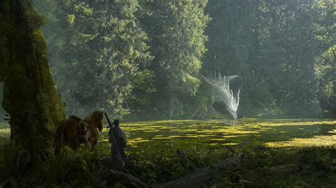 Download River Horse Forest Fantasy Dragon HD Wallpaper by Jongmin Ahn