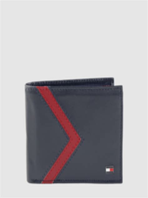 Buy Tommy Hilfiger Men Navy Blue & Red Solid Leather Two Fold Wallet ...