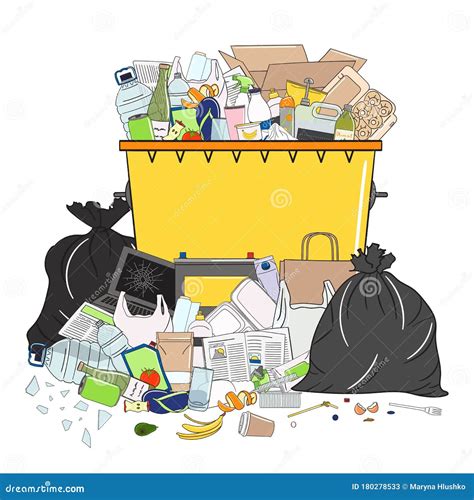 Trash Can Full of Garbage and Pile of Garbage Stock Vector ...