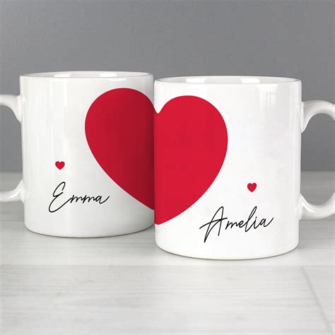 Personalised Pair of Heart Mugs