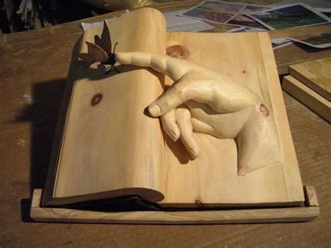 Intricately Carved Wooden Books