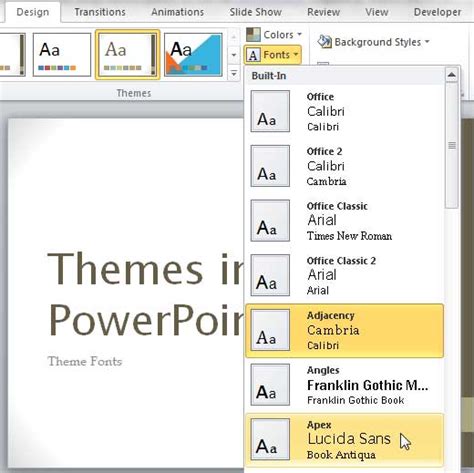 Theme Fonts in PowerPoint 2010 and 2007 for Windows