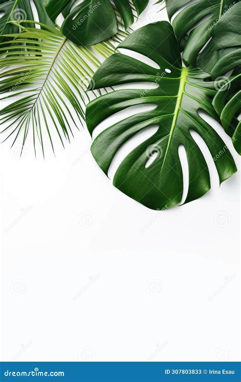 Tropical Leaves on White Background with Text Space. Stock Illustration ...