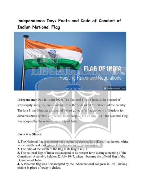 Facts and Code of Conduct of Indian National Flag - DocsLib