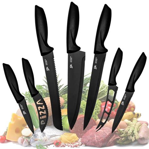 Kitchen Knife Set, Kitchen Knives, 7 Pieces Stainless Steel Black Kitchen Knives including ...