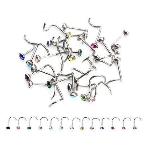 Fashion 20pcs/lot Stainless Steel Crystal Rhinestone Nose Studs Hooks ...