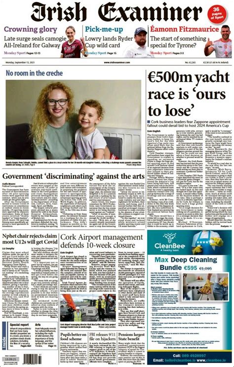 Newspaper Irish Examiner (Ireland). Newspapers in Ireland. Today's press covers. Kiosko.net