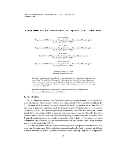 (PDF) Superposition, Entanglement and Quantum Computation