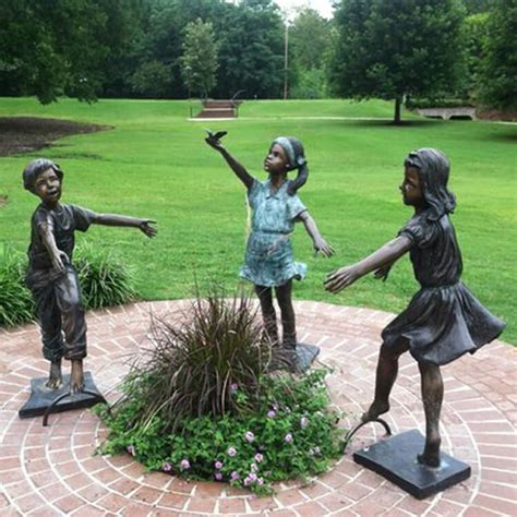 Garden Children Playing Bronze Sculpture For Sale - SevenTreeSculpture