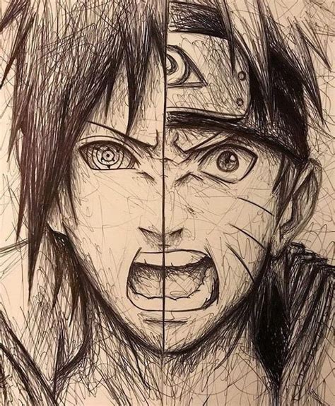split drawing, black and white, pencil sketch, how to draw manga, anime characters | Naruto ...
