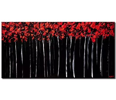 Painting - red forest landscape painting textured blooming trees painting #7468