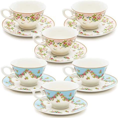 Set of 6 Vintage Floral Tea Cups and Saucers for Tea Party Supplies ...