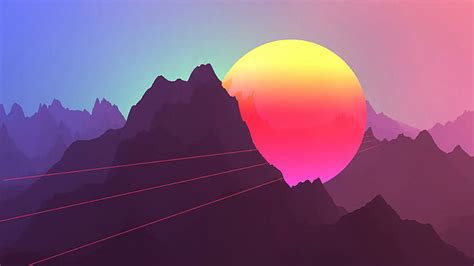 HD wallpaper: mountains, neon, Retro style, sunset | Wallpaper Flare