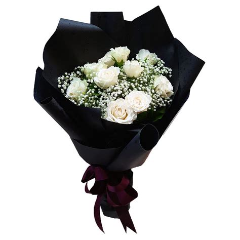 White Roses Black Wrap Bouquet - Flowers By Jack - Koh Samui Florist