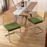 Zesthouse Rattan Dining Chairs Set of 2, Velvet Upholstered Side Chairs with Chrome Legs, Mid ...
