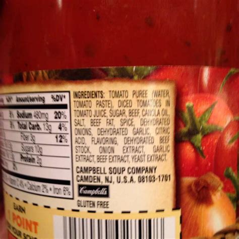 tomato sauce ingredients label