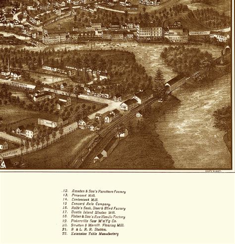 Penacook, NH in 1887 - Bird's Eye View Map, Aerial map, Panorama map ...