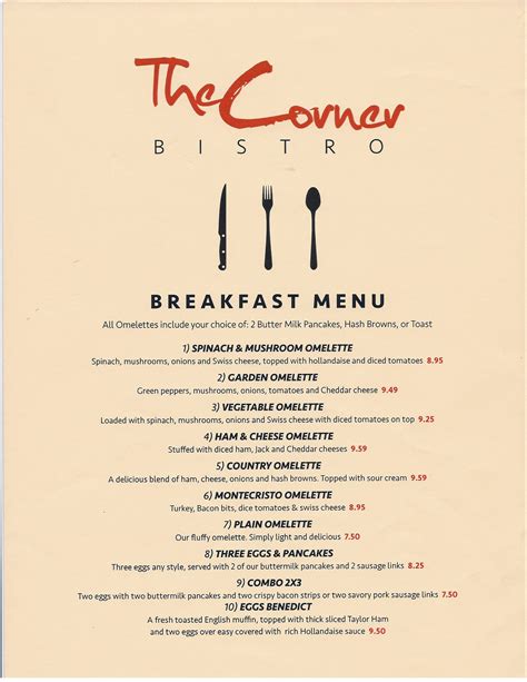 The Corner Bistro Menu, Menu for The Corner Bistro, Randolph, Randolph ...