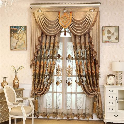 European Chenille Embroidery Curtains for Living Dining Room Bedroom Finished Custom Hollow ...