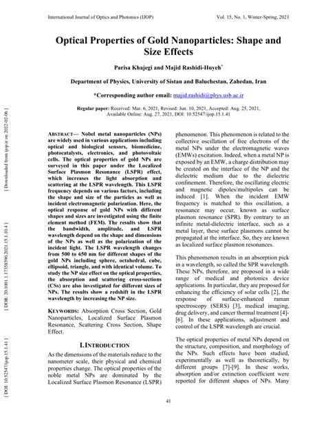 (PDF) Optical Properties of Gold Nanoparticles: Shape and Size Effects