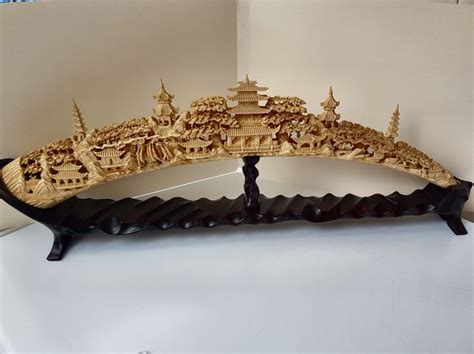 Chinese carving - (African elephant tusk) - Carved and hollowed Beautifully decorated. Length ...