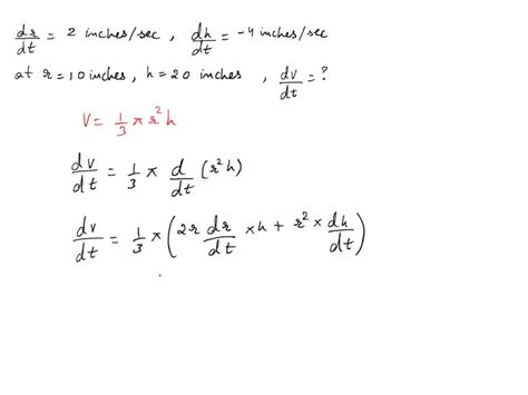 SOLVED: The radius of a right circular cone is increasing at a rate of ...