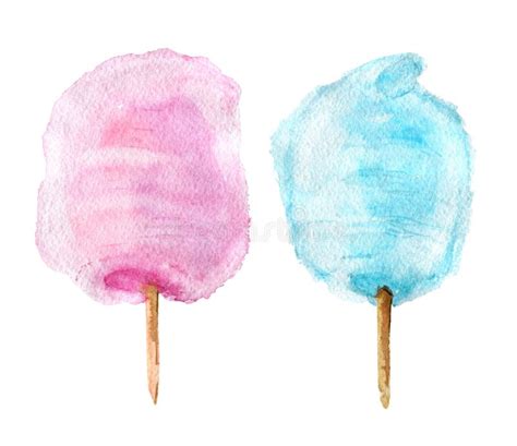 Pink and Blue Cotton Candy on Stick Isolated Watercolor Stock ...