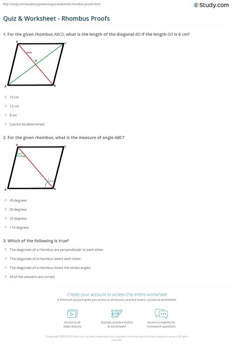 Quiz & Worksheet - Rhombus Proofs | Study.com