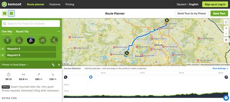 Fullscreen version of the map in the route planner on the website – komoot