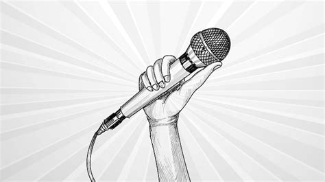 Free Vector | Hand with microphone sketch background