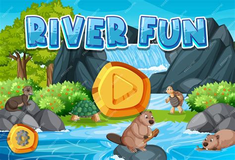 Premium Vector | River fun game template with wild animals