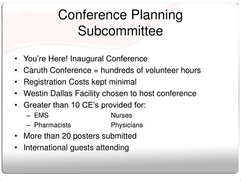 PPT - Conference Planning Subcommittee Accomplishments PowerPoint Presentation - ID:2267229