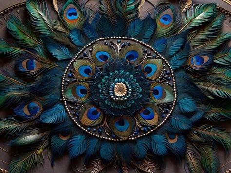 Premium Photo | Mandala made of peacock feathers illustration