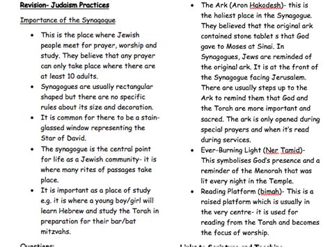 AQA Religious Studies B 2016 Judaism Practices Revision | Teaching Resources