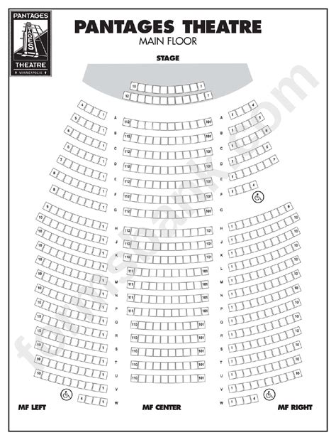 Pantages Theatre Seating Chart printable pdf download