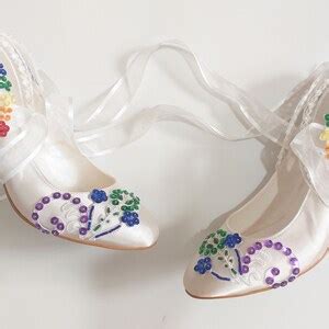 Rainbow Colored Embroidered Lace Wedding Shoes Low Heels With Low Heels ...