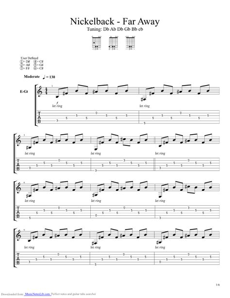 Far away guitar pro tab by Nickelback @ musicnoteslib.com