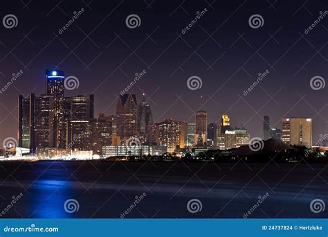 Detroit Skyline at Night stock photo. Image of detroit - 24737824