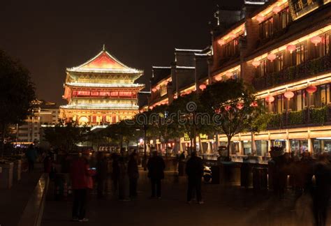 Illuminated Bell Tower in Xian, China at Night Editorial Photography ...