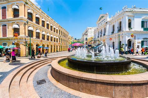 China, Macau - September 6 2018 - Beautiful Old Architecture Building Around Senado Square in ...