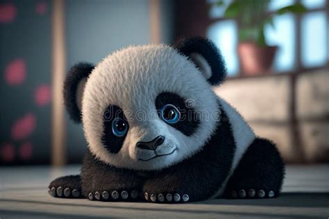 Cute Baby Panda with Two Blue Eyes, Super Realistic Stock Illustration ...