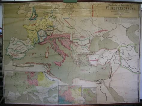 SCHOOL WALL MAP Europe Germans hiking peoples Rome map 212x154 cm vintage ~1920 $31.62 - PicClick