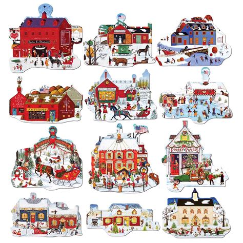 Christmas Town Collection of 12 Mini Shaped Puzzles | 500 Pieces Total ...