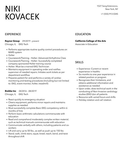 EKG Tech Resume Samples | Velvet Jobs