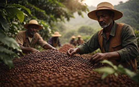 Premium AI Image | Workers select coffee beans in a coffee farm generated by AI